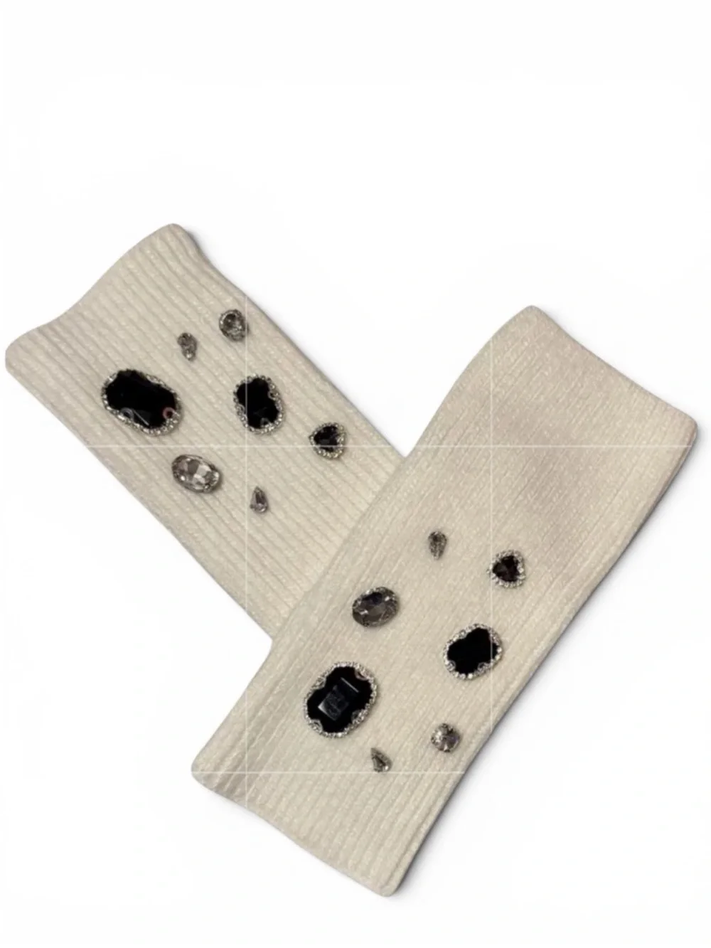 Crystal Knit Embelished Fingerless Gloves (White)  Adrienne Landau NWT $79 $150